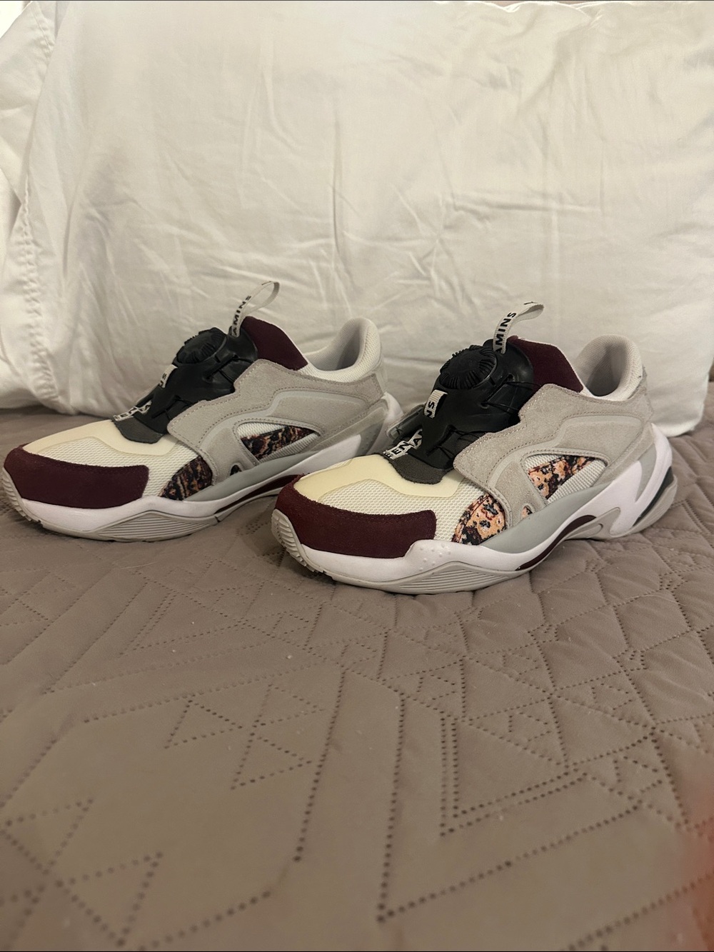 Puma Men's Multi-Color Lace-Free Sneakers — White, Gray, Burgundy